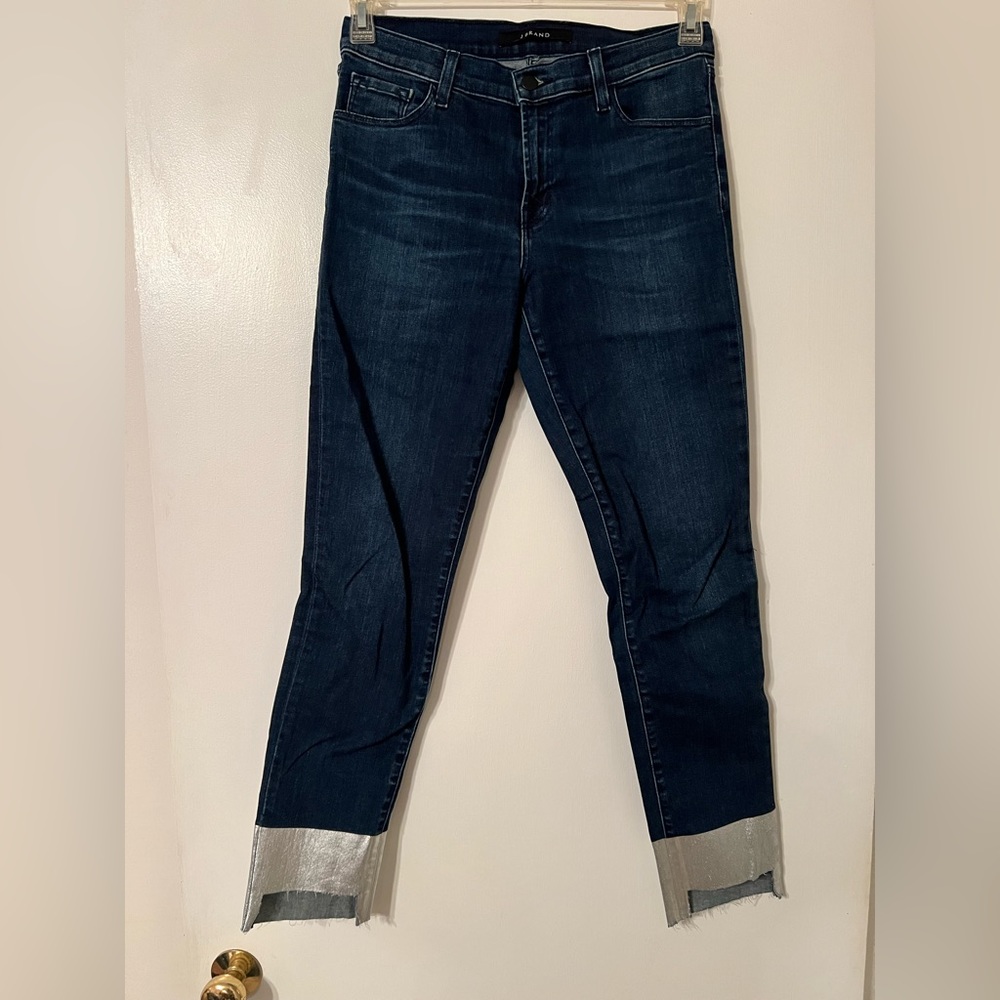 J Brand Unique Silver foil cuff Jeans